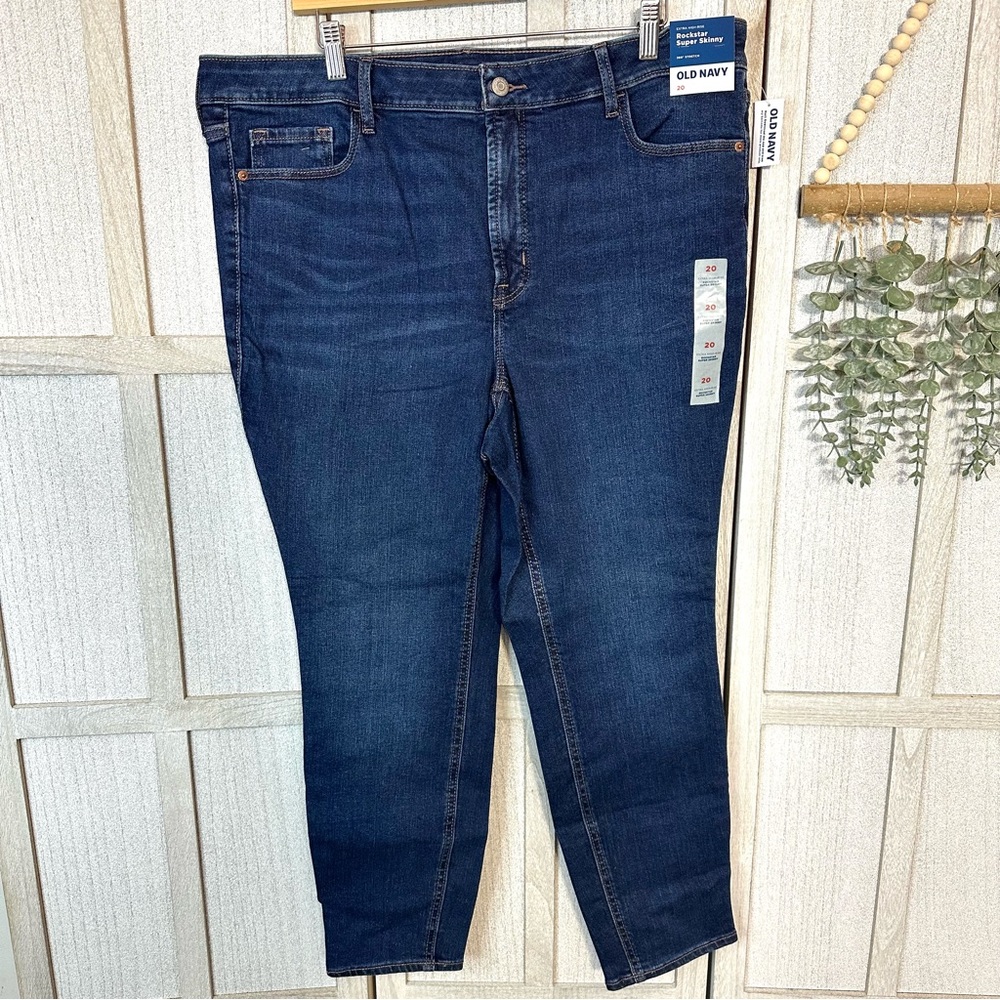 Old Navy Women's Extra High Rise Rockstar Super Skinny Jeans - Dark Blue - Picture 3 of 7